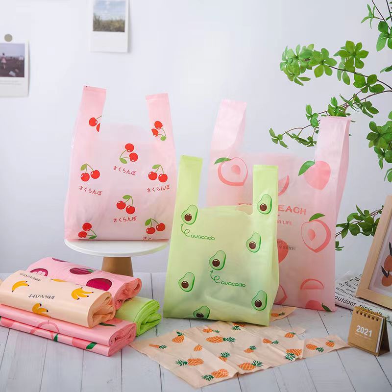 Vest Bag Packaging Bag Snack Plastic Bag Disposable Commercial Pink Tote Bag Fruit Bag Commercial Wholesale