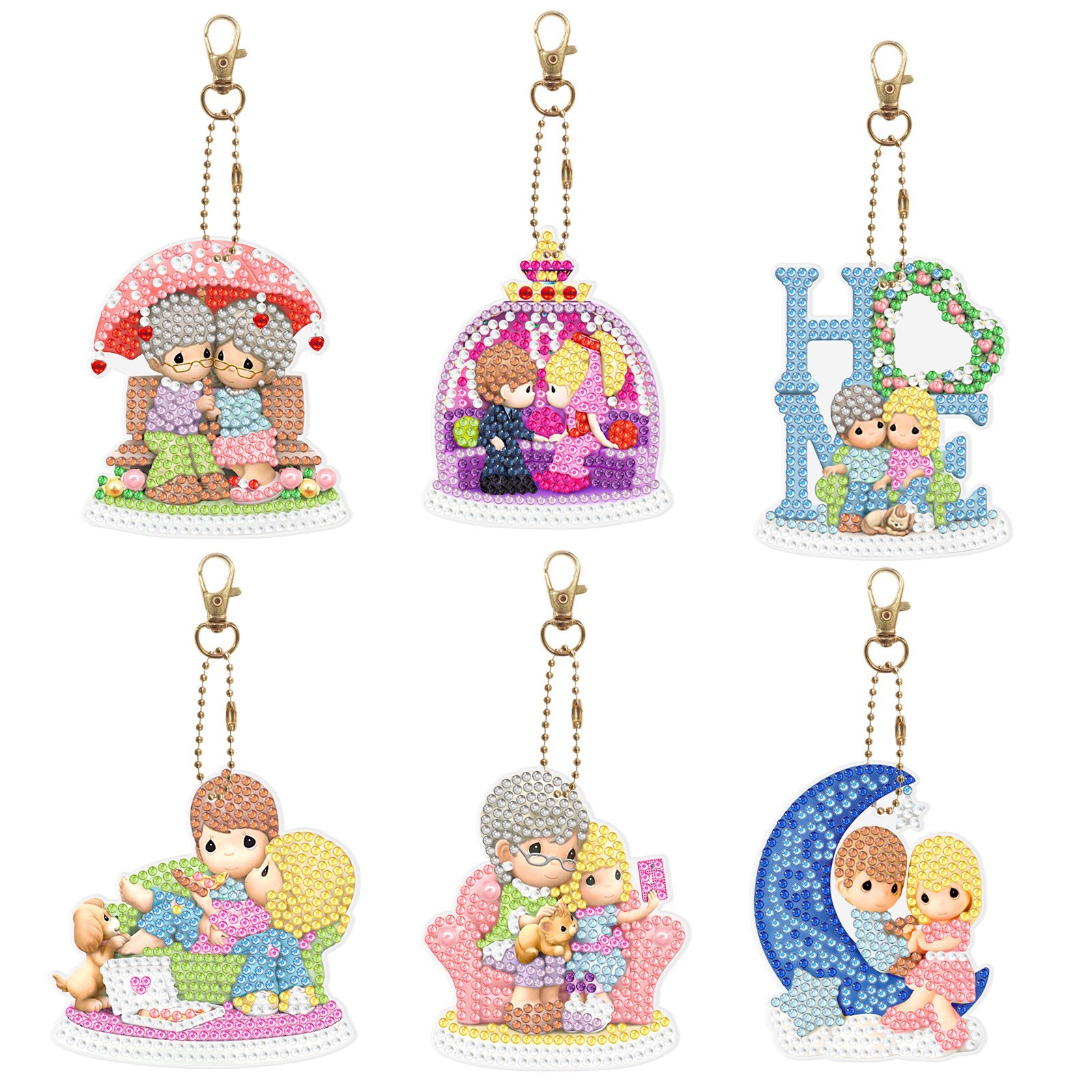 5D new diamond painting key chain cartoon princess series double-sided diamond bag decorative transparent pendant wholesale