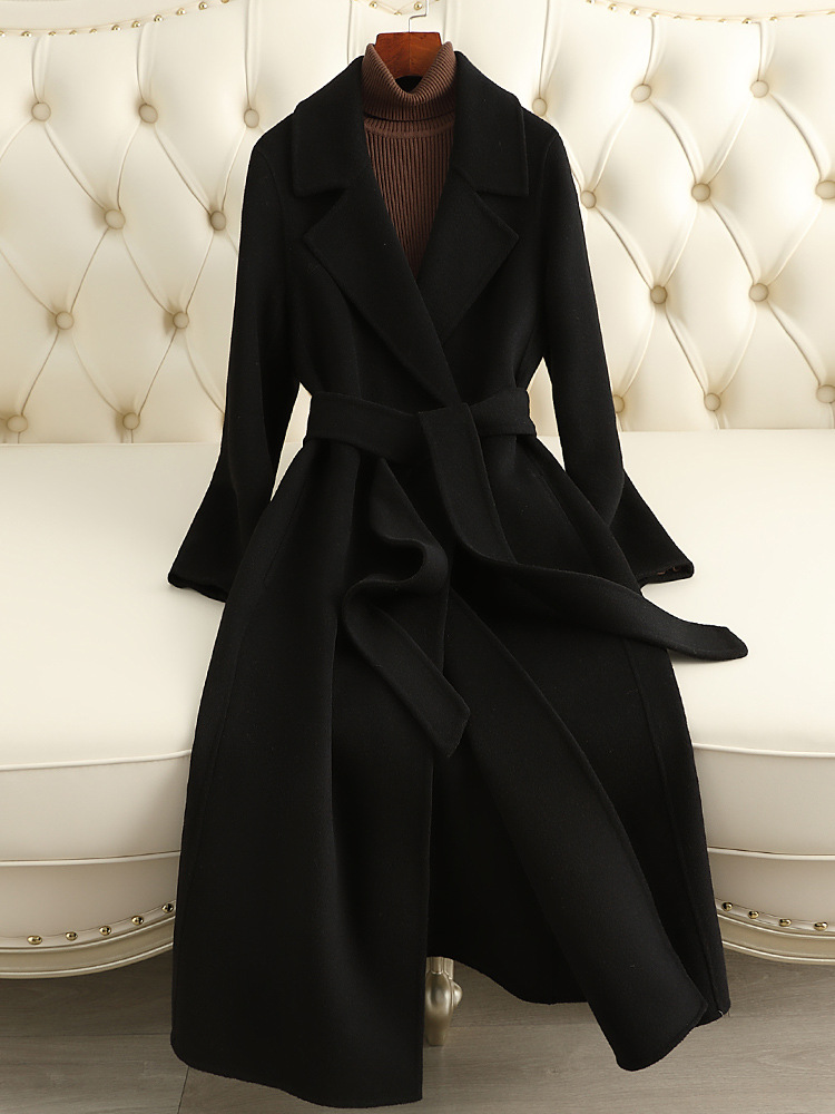 Picture of Double-Sided Cashmere Outwear Women's Mid-Length 2025 Autumn and Winter New Over-The-Knee Slim-Fitting Right-Shoulder Woolen Outwear