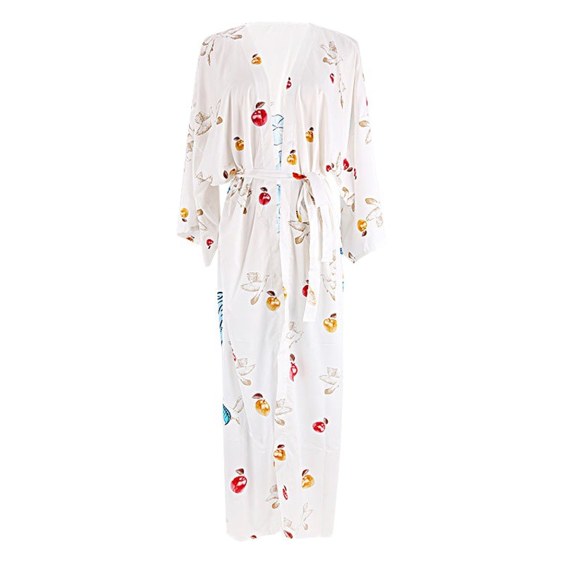 European and American wind polyester print long sunscreen cardigan swimsuit with bikini blouse female holiday beach coat