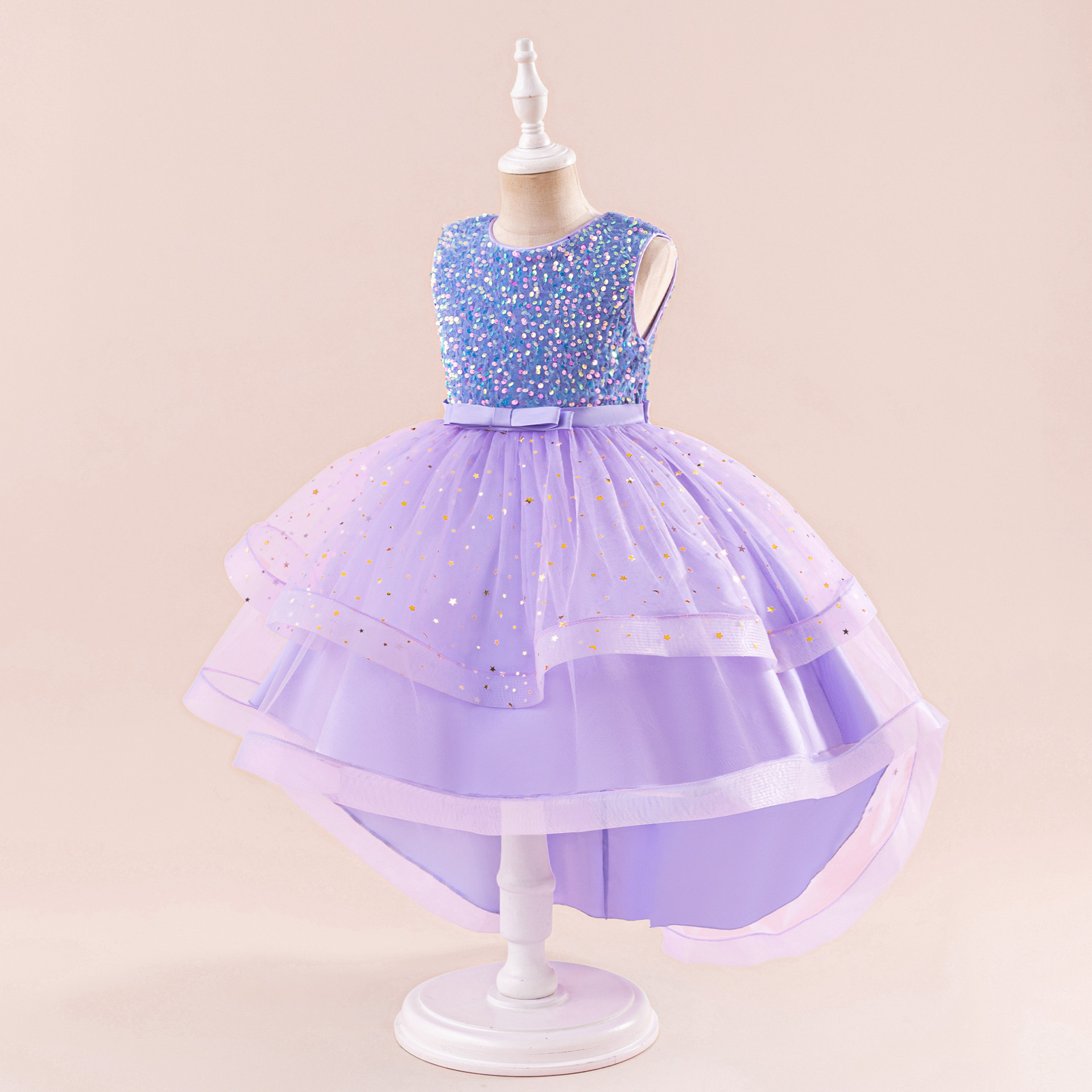 Picture of 2025 New Girls' Children's Sequins Fashionable Evening Dress Puffy Mesh Trailing Piano Performance Princess Dress