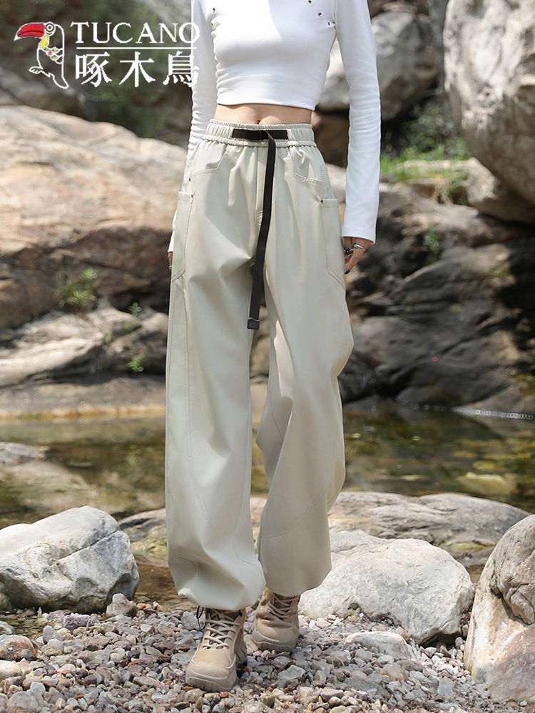 Woodpecker casual cargo pants women's 2025 spring and autumn new loose slimming versatile high street straight sports trousers women