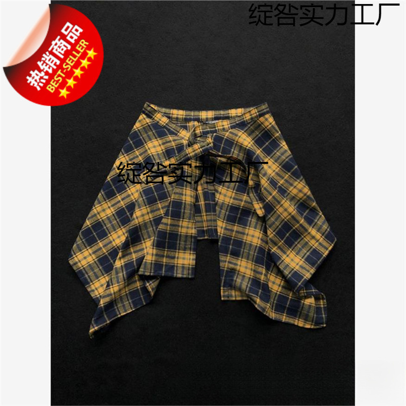 The new plaid butt curtain women's skirt is layered on the inside, and the hem of the shirt covers the buttocks, and the hem is covered with wasteland style