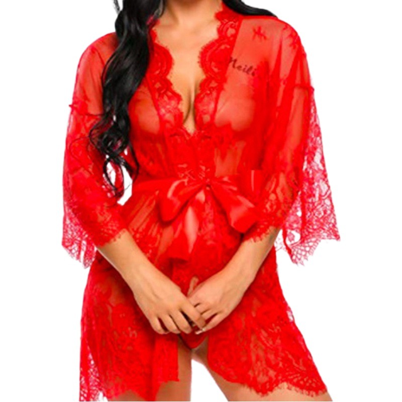 Wish Sexy Lingerie European and American Style Sexy Belt Large Size Intimates Moon Night Sexy Lace See-Through Temptation Pajamas