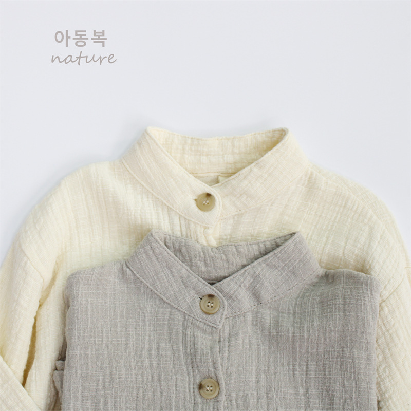 Picture of Spring Boys' Shirts Pure Color Kidsren's Tops Korean Style Cotton and Linen Stand-Up Collar Baby Girls' Shirts Outer Wear Category a Dropshipping