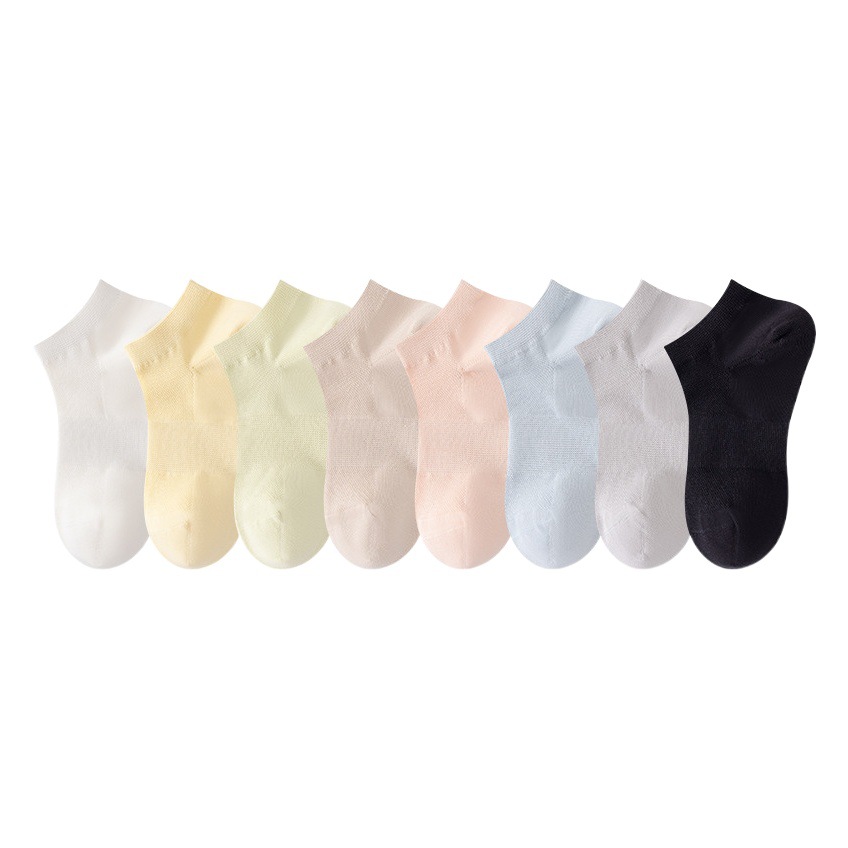 White socks women's summer mesh breathable cotton ankle socks thin solid color summer cute shallow mouth Spring short socks