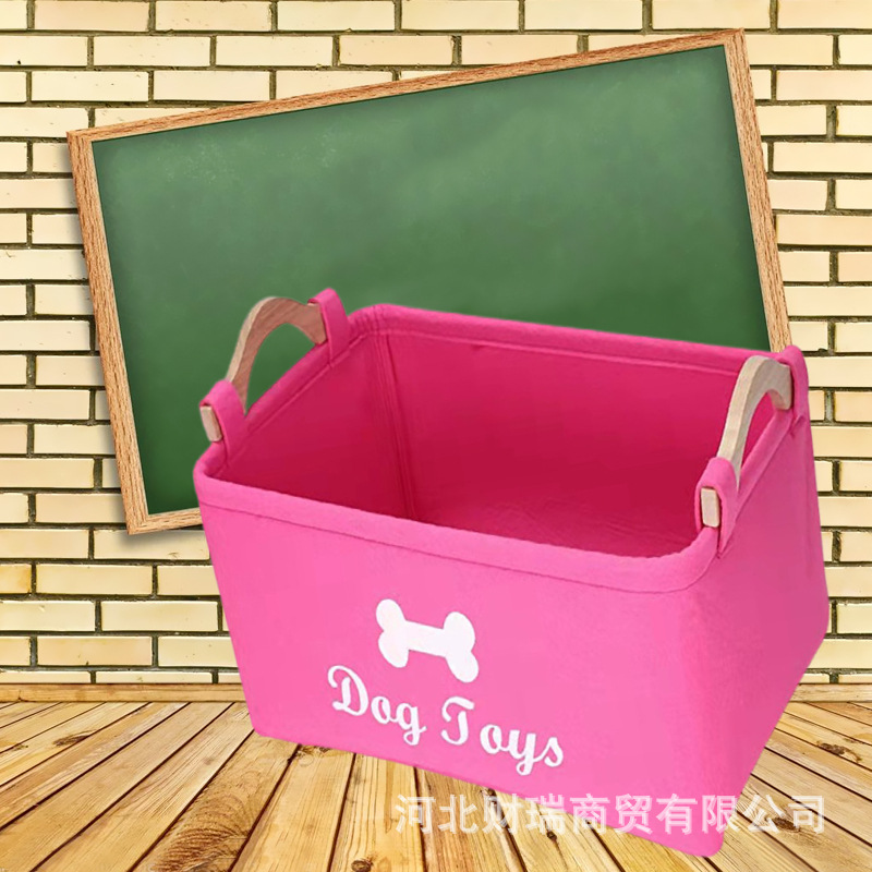 Picture of Felt toy storage box storage box pet toy storage felt box wooden handle square storage box