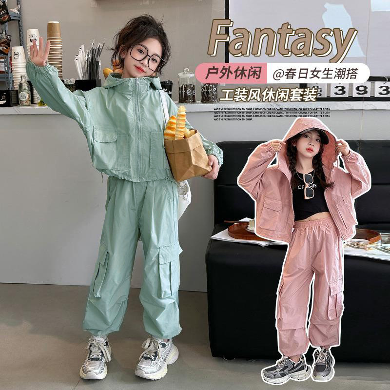 Girls' Sports suit Children's New Style Casual Pants for Large Children 2025 Spring and Autumn Western Style New Loose Cool