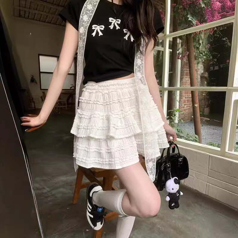 Ballet Style Skirt Women's Summer High Waist A- Line Puff Short Skirt Sweet and Gentle Cake Skirt Anti-Light Skirt
