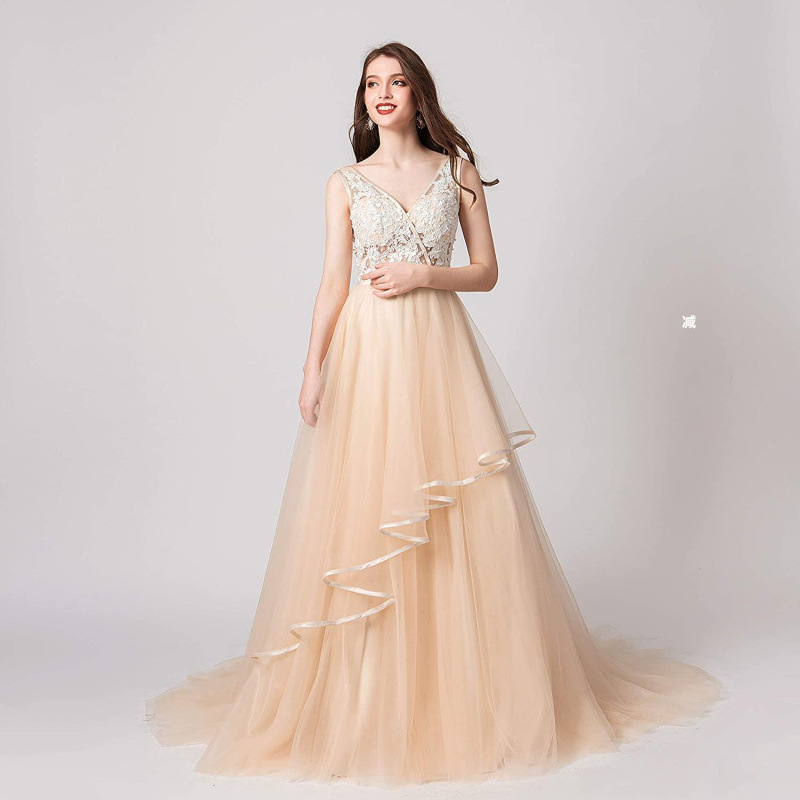 2023 New Elegant and Stylish Long Host Annual Meeting Banquet Pink Sexy Backless Wedding Dress Evening Dress