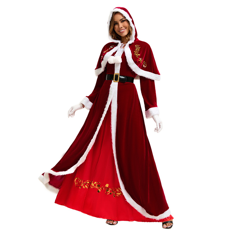 Picture of European and American Cross-Border Christmas Clothing Long-Sleeved Women's Christmas Skirt Thickeneded Santa Claus with Shawl Christmas Queen Clothing