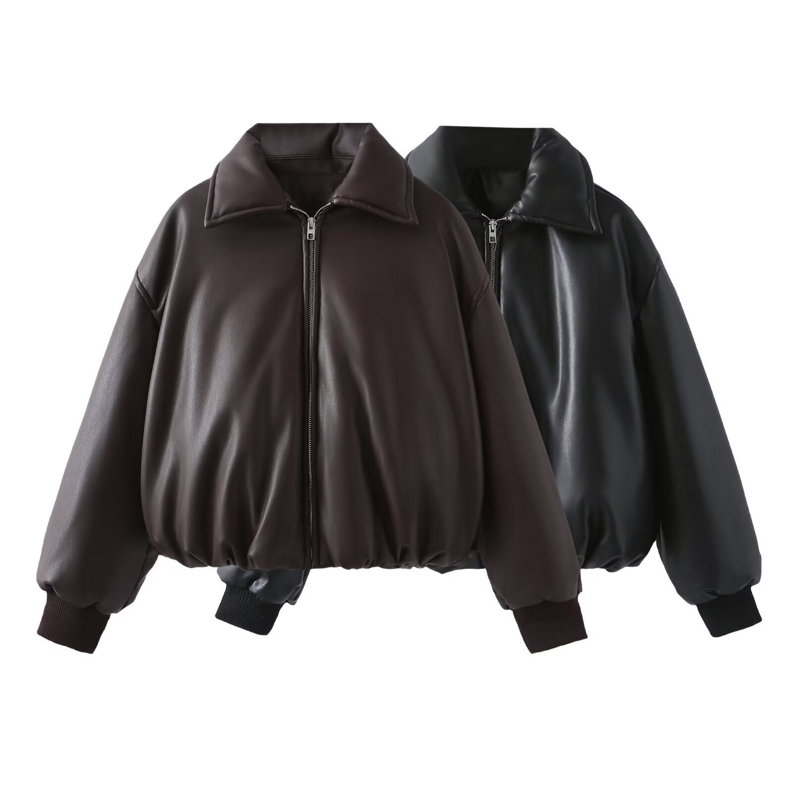 Pure Color Women's Online Red Egg White Leather Thickened Warm Short Leather Cotton Coat European and American INS Style 2024 Autumn and Winter New PU Cotton-padded jacket