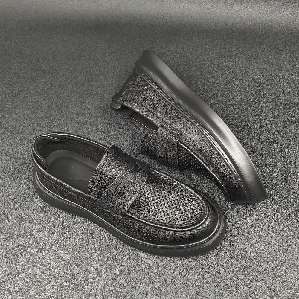 Men's Summer Hollow Breathable Shoes Black All-match Shoes Soft-soled European Station Men's Shoes All-match Casual Shoes for Men