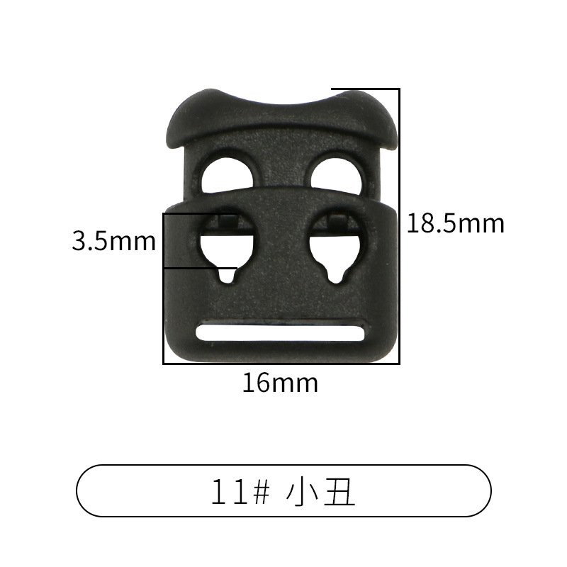 Picture of Manufacturer Plastic Adjustable Elastic Belt Spring Buckle with Rope Pig Nose Buckle Single and Double Holes Round Black Transparent Drawstring Buckle