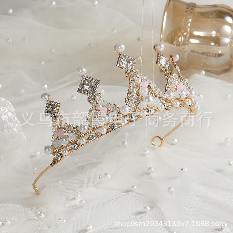 Korean Style New Children Crown Princess Crystal Hair Band Alloy Crown Birthday Performance Headwear Handmade Headband