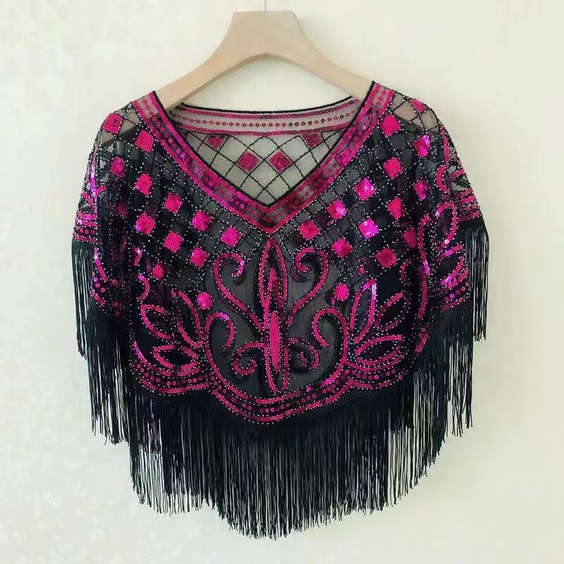 Picture of Tassel Shawl Women's Summer Sequin Mesh New Cyber Celebrant All-match Western Style Summer High-grade Outer Jacket Fashion Cape