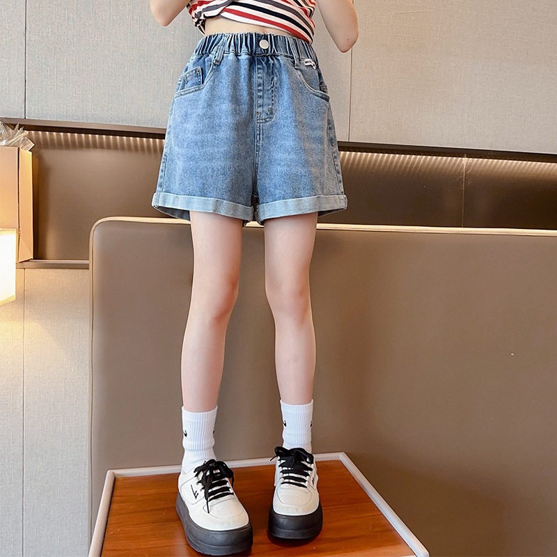 Girls' Denim Shorts Summer Pants Thin New Style Big Children's Outer Wear Children's Summer Fried Street Loose Western Style