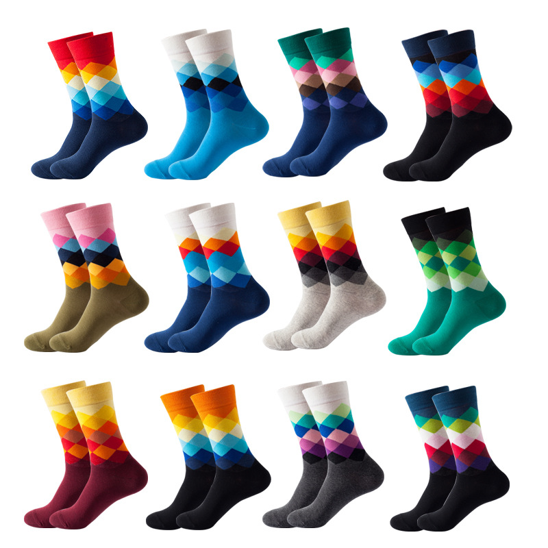 Picture of European and American Ins Style Mid-Calf Socks for Women Amazon Trendy Socks Supply Diamond Pattern Fashion Trendy Socks Wholesale in Stock