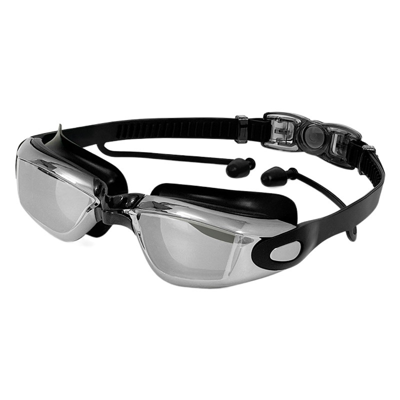 Swimming goggles large frame one-piece earplugs integrated waterproof anti-fog HD swimming goggles men and women coated bag swimming goggles