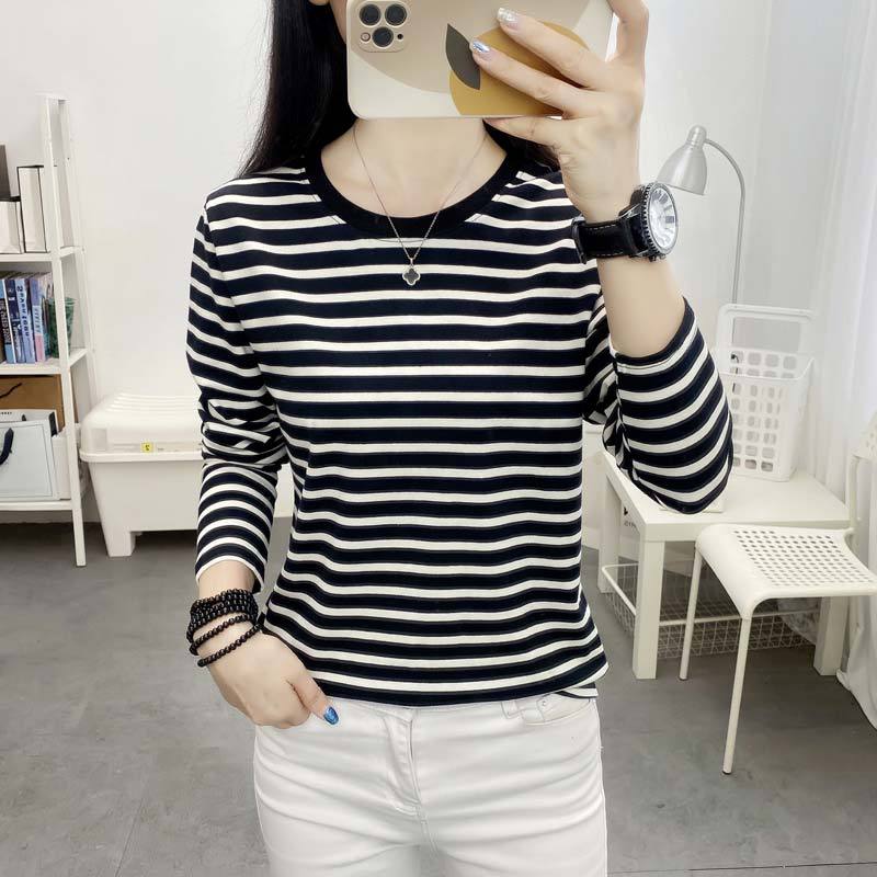 Picture of Striped T-shirt Women's Long Sleeve Top Early Autumn 2024 New plus size Loose Slimming Base Shirt Striped T-shirt