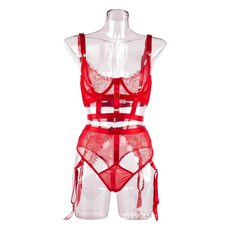 Cross-border European and American underwear lace underwear perspective lace steel ring suit sexy sexy underwear sexy underwear two pieces