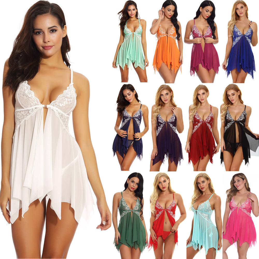 European and American 2022 Amazon Women's Sexy Underwear Perspective Hip Sexy Pajamas Sling Split Skirt Spot