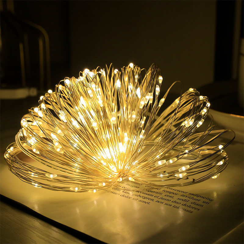 Picture of male and female plug electric copper wire lamp room decorative lamp flashing lamp valentine's day stall star net red copper wire lamp