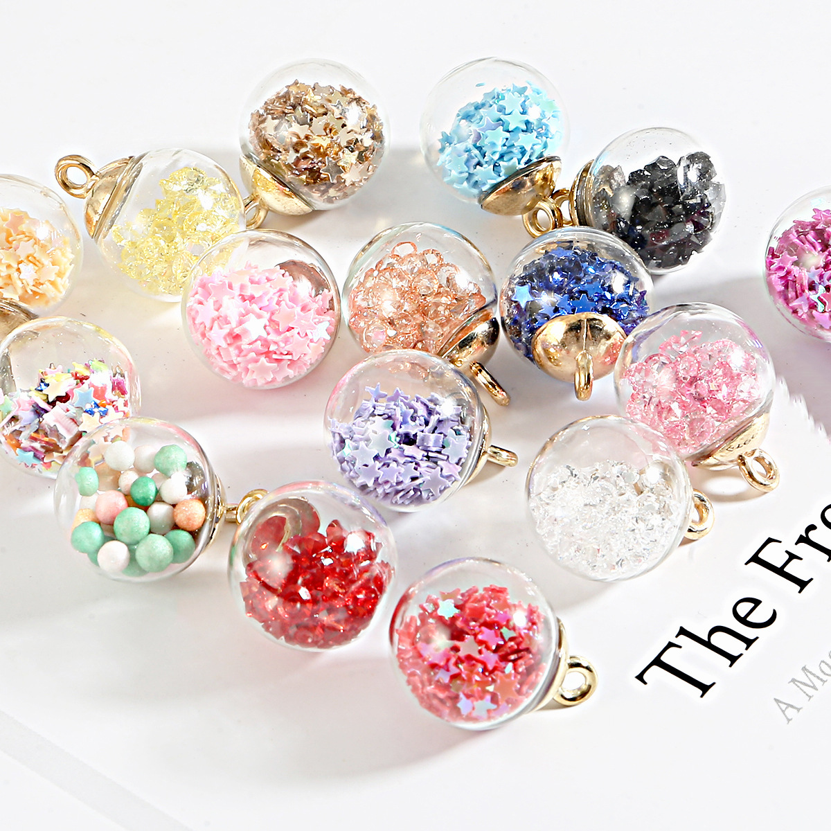 Picture of Cross-border Hot Sale Color Transparent Star Sequins Crystal Glass Ball Pendant DIY Handmade Ear Jewelry Accessories