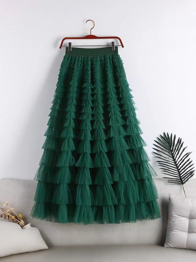 Mesh Splicing Cake Skirt 2025 New Mid-Length Skirt A-Line Long Skirt Puffy Gauze Skirt Manufacturer Wholesale