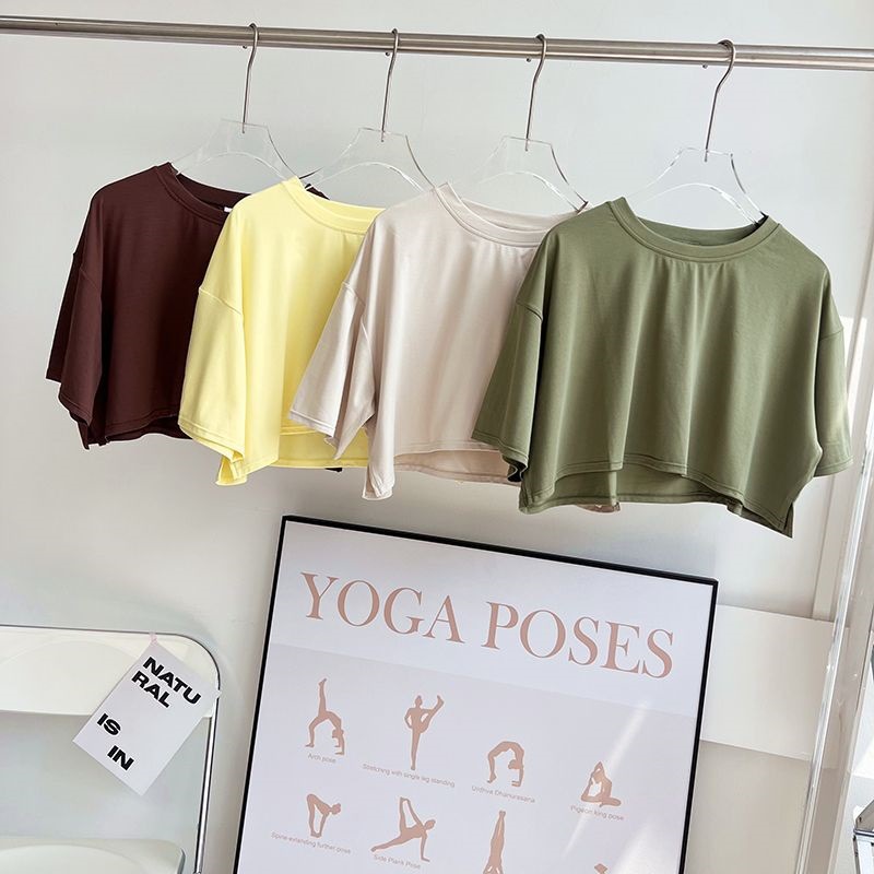 European and American Style Short Navel-exposed Casual Sports T-shirt Breathable Dance Yoga Clothes Blouse Fitness Short-sleeved Top