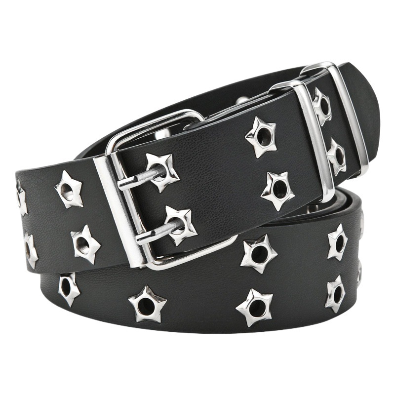 New Star Air Eye Decoration Double Row Hole Wide Belt Fashionable Pin Buckle Versatile Punk Style Belt for Women Spot Wholesale