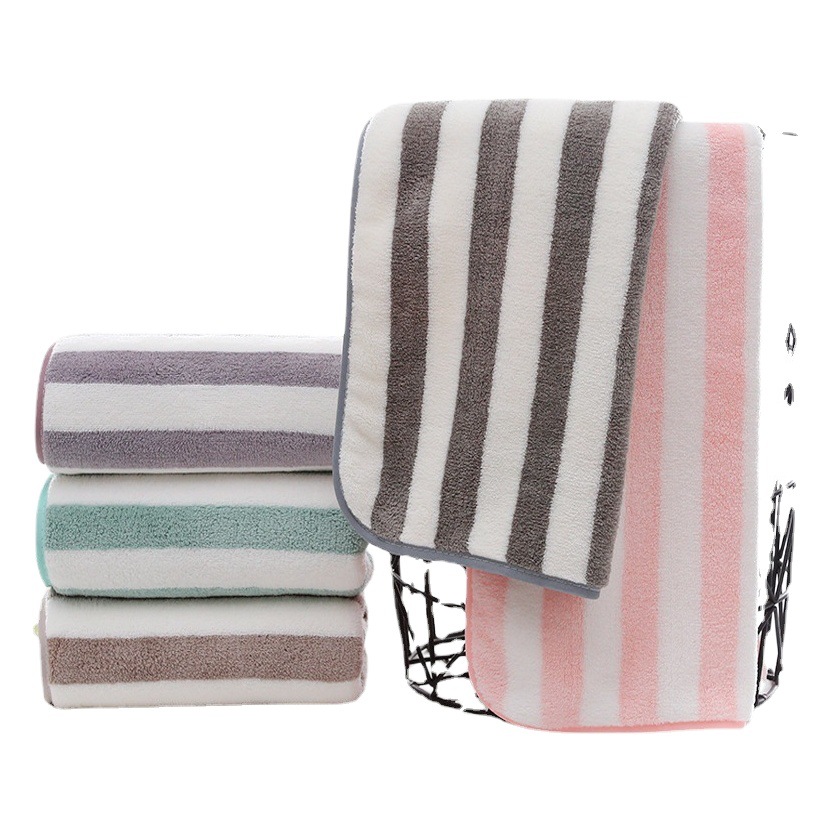 Spot coral fleece towel soft absorbent lint adult face towel simple striped face towel a generation of hair
