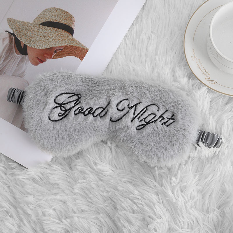 Picture of Eye Mask Plush Good Night Embroidered Letter Sleep Eye Mask Shading Silk Small Rabbit Hair Eye Mask Simple Comfortable in stock