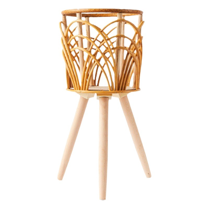 Picture of Cross-border Indoor Woven Flower Pot Imitation Rattan Flower Rack Triangle Living Room Floor-standing Hollow Flower Rack Balcony Bamboo Woven Flower Basket