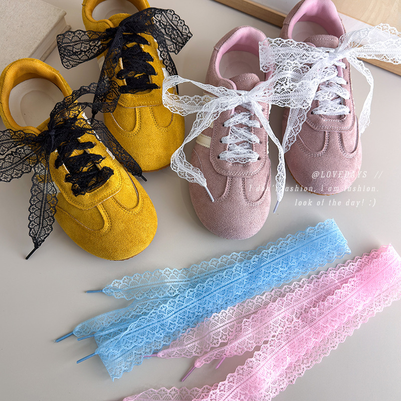 Korean white lace accessories bow laces pearl ballet adaptation toe shoes casual shoes sneakers ins style