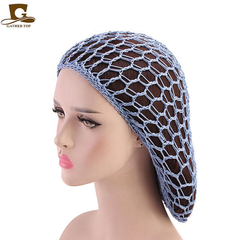 Picture of Women's Handmade Crocheted Braided Net, Mesh Pocket, Mesh Plate Hair Hat, Nightcap, Retro Bow, Retro Style