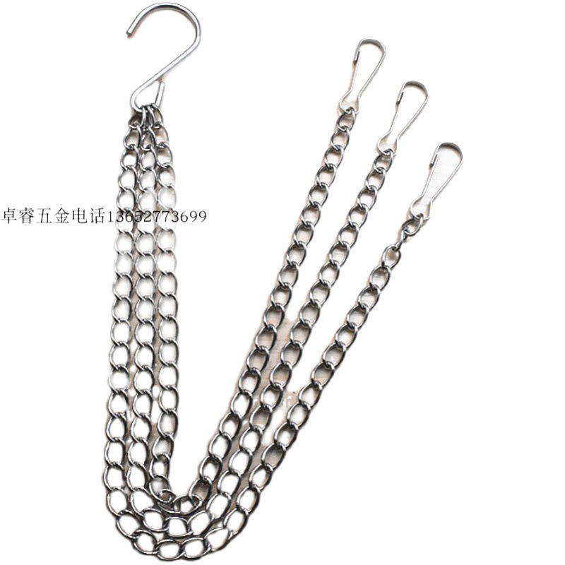 Cross-Border Stainless Steel Flower Basket Hanging Chain Flower Pot Chain Set of Three Outdoor Balcony Gardening Pothos Decorative Hanging Chain