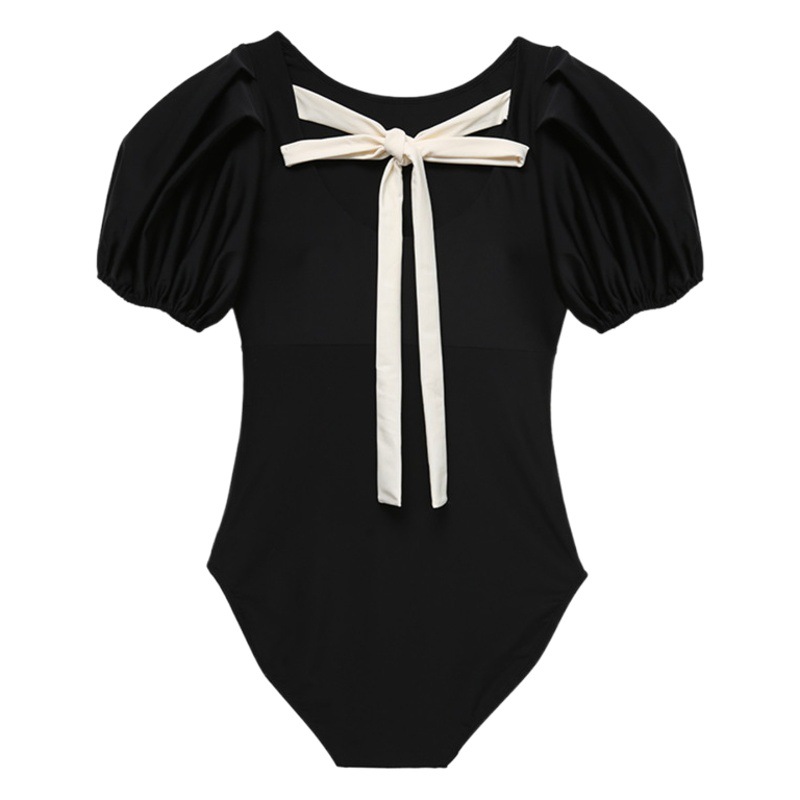 2022 New Korean Style Solid Color Swimsuit Sexy Backless Belly Covering Slim Look Fashionable Strap Puff Sleeve Women's Swimsuit