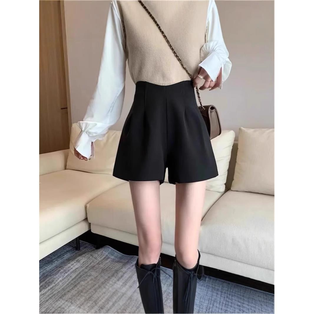 High Waist Boots Pants Autumn Sense Shorts Outer Wearing Woolen chubby girl Design plus size Wide Leg Pants Korean Style New A- Word Black