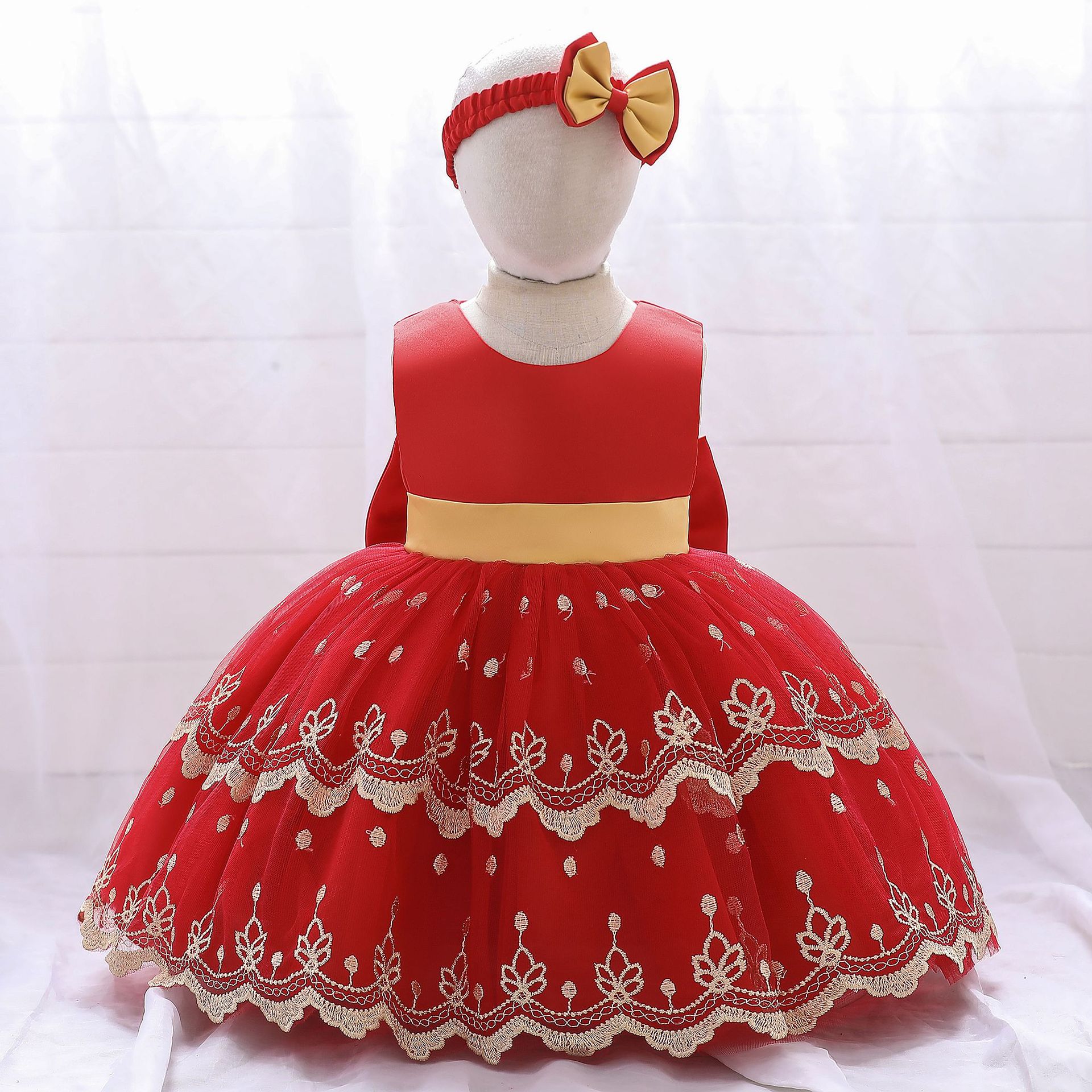 Amazon Embroidered Children's Dress dress Flower Girl's Dress Wedding Princess Dress Little Girl's Birthday Puff Dress