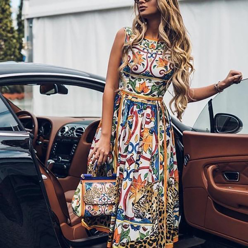 Europe and the United States cross-border supply Amazon new women's retro fashion temperament printed dress women