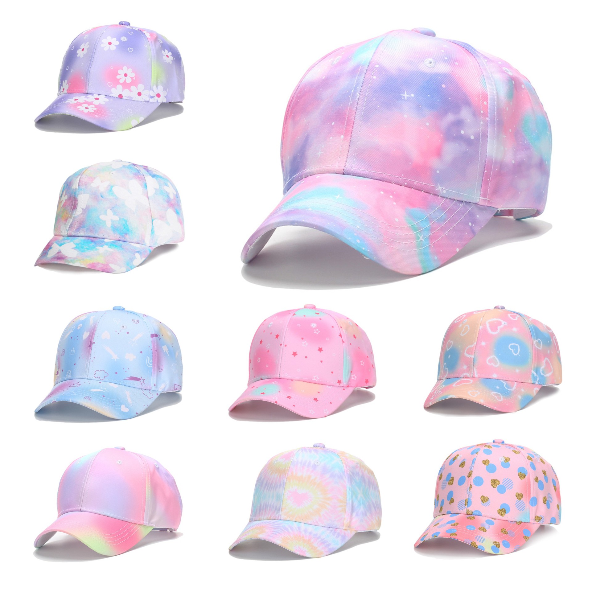 Picture of Spring and Summer Kidsren's Tie-Dye Baseball Caps for Boys and Girls Outdoor Sunshade and Sun Protection Caps Sports Peaked Caps Ponytail Baseball Caps