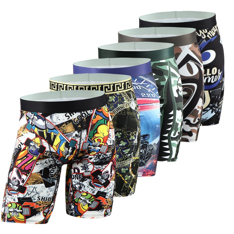 General Standard Cross-border European and American Men's Underwear Sports Men's Boxers Long Printed Running Tight Anti-wear Leg Shorts