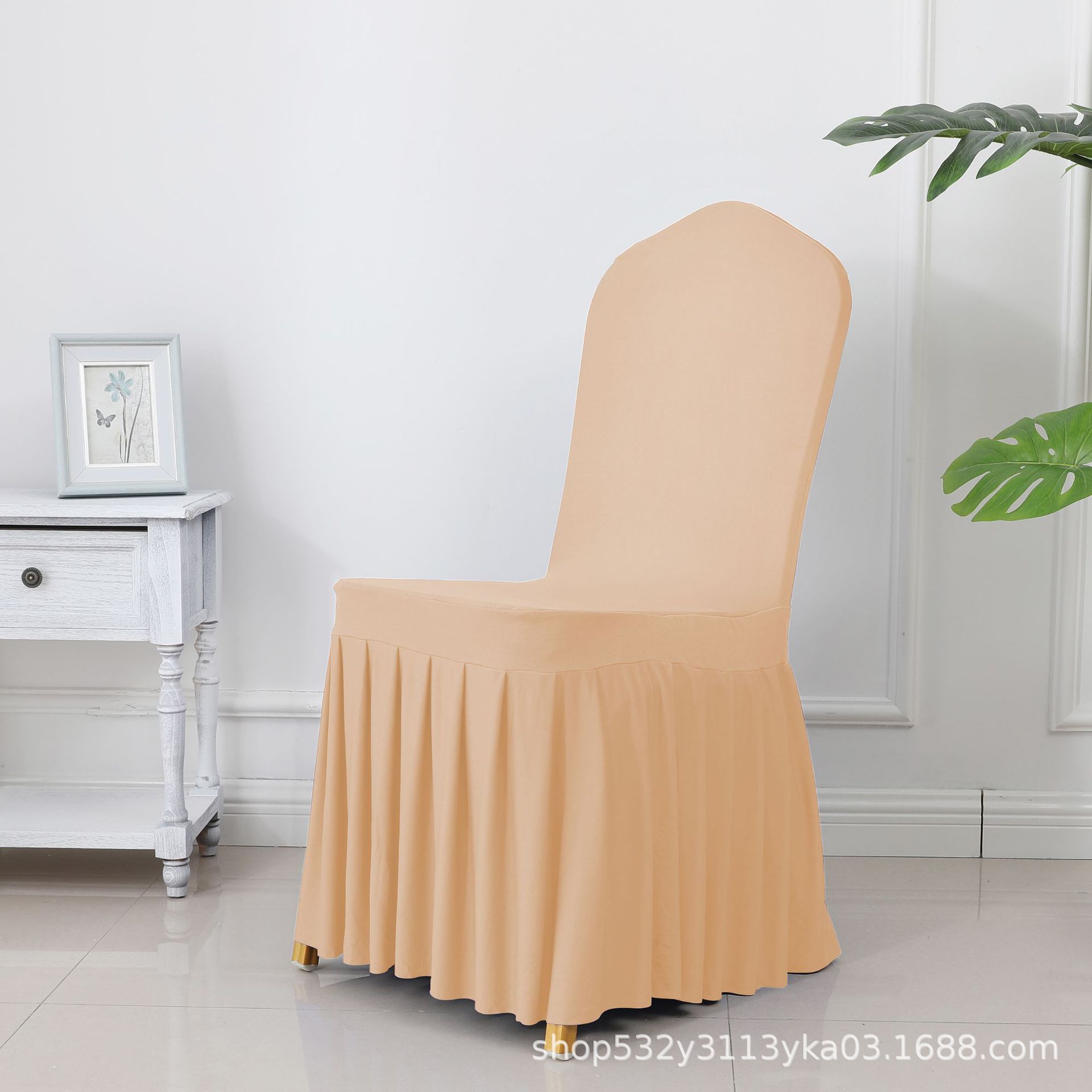 Picture of Chair Cover Thickened Stretch Pleated Skirt Dining Chair Cover Hotel Wedding Banquet Event Stool Cover Hotel Cloth