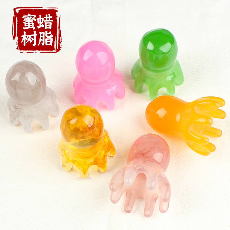 Picture of Resin Beeswax Octopus Comb Hair Therapy Octopus Head Massager Meridian Comb Shoulder and Neck Massage Dredging Wholesale