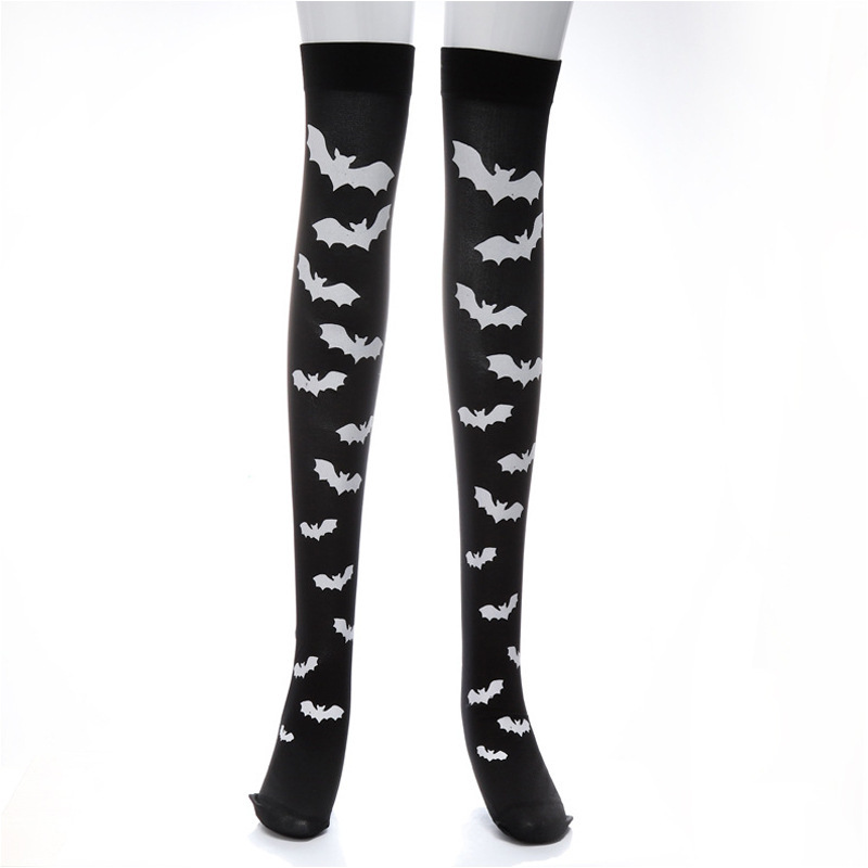 Picture of Cross Cross Cross Stockings Printing Halloween Socks Spider Web Over-the-Knee Socks Black White Lolita Stockings