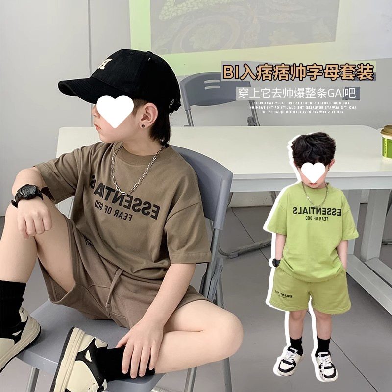 Boys' summer Korean style loose sports suit 2024 new big children's short-sleeved T-shirt fifth pants Ruan handsome two-piece suit
