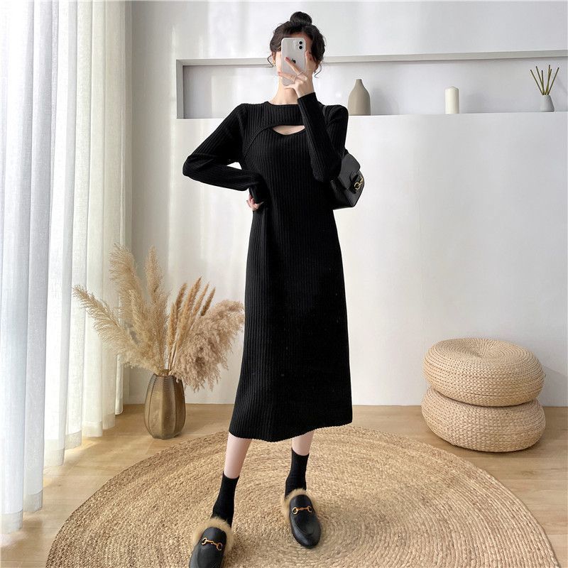 Picture of French style inner wear dress women's autumn and winter 2023 new style with overcoat mid-length over-the-knee hollow design bottoming dress