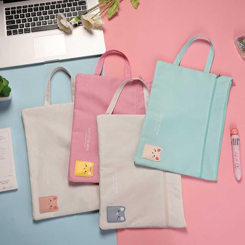 Cute student cartoon portable file bag Oxford cloth A4 double-layer file bag zipper bag information bag tutorial bag