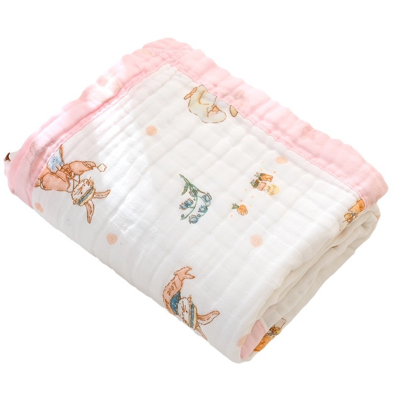 Picture of Gauze Bath Towel Spring New Wide Side Increase Baby Blanket Newborn Six-Layer Cartoon Printed Gauze Cushion